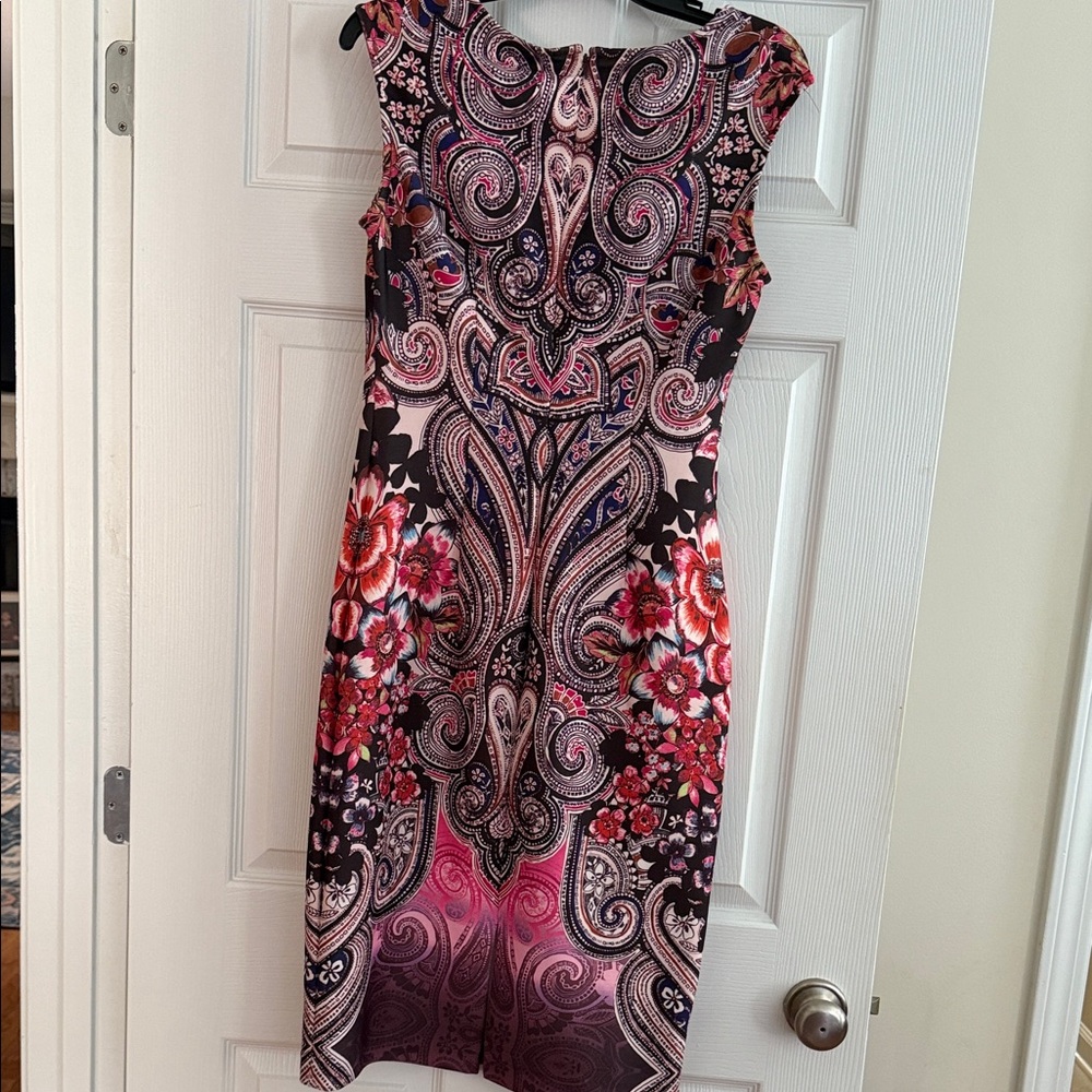 New York & Company Pink and Black Paisley Midi Dress - Picture 3 of 6